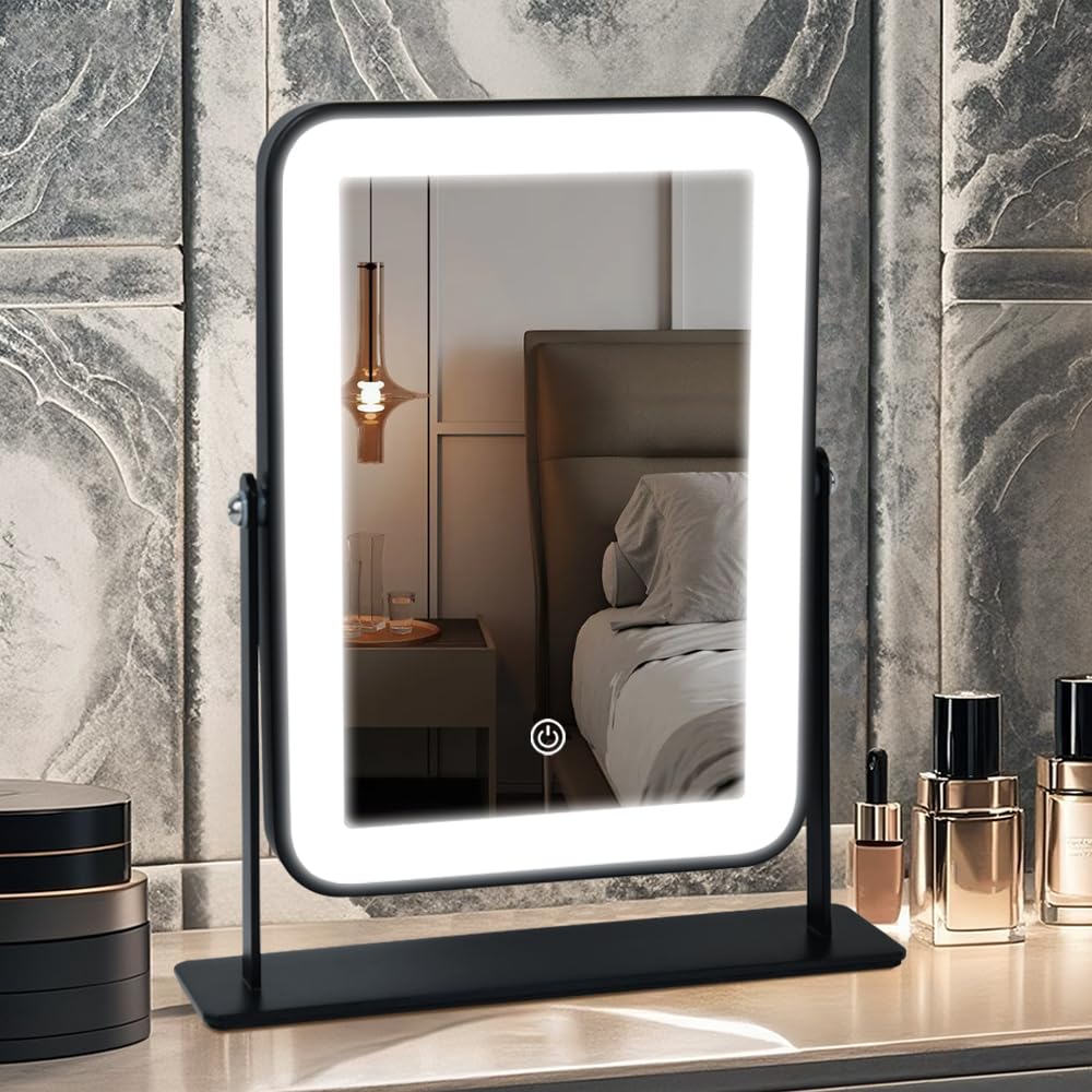 YEKKOPT Travel Makeup Mirror with Lights, Portable Small Beauty LED Vanity Mirror with Lights, 1200mAh Battery, Dimmable