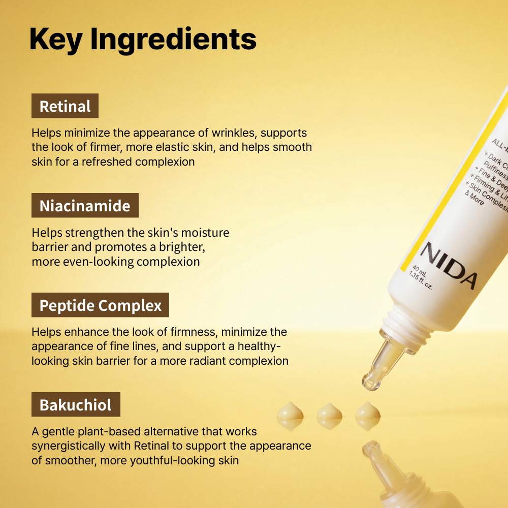 NIDA Revive Eye Cream For Face And Neck | Probiotics Lystate Solution, Retinal, Peptide Complex, Bakuchiol | Wrinkles, F