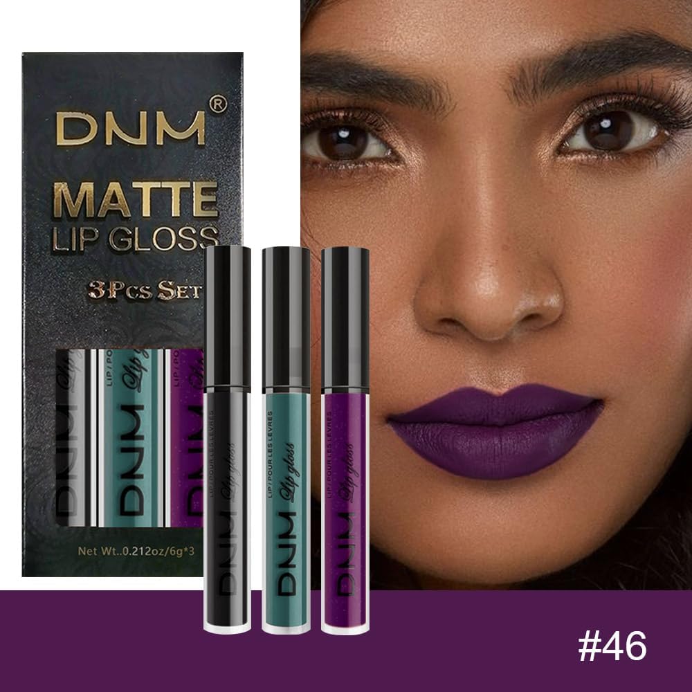 evpct 3Pcs Dark Black Green Purple Matte Liquid Lipstick Lip Stain Sets for Women Long Lasting Waterproof, 24 Hours Goth