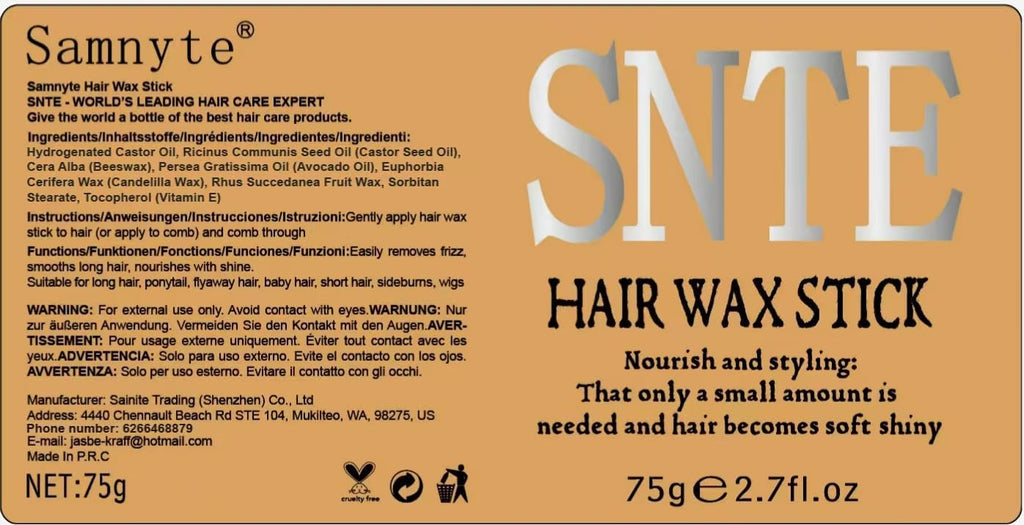 Samnyte Hair Wax Stick, Gel Tamer for Flyaways, Nourishing Slick Stick Pomade for Women & Kids, Slick Back & Styling Cre