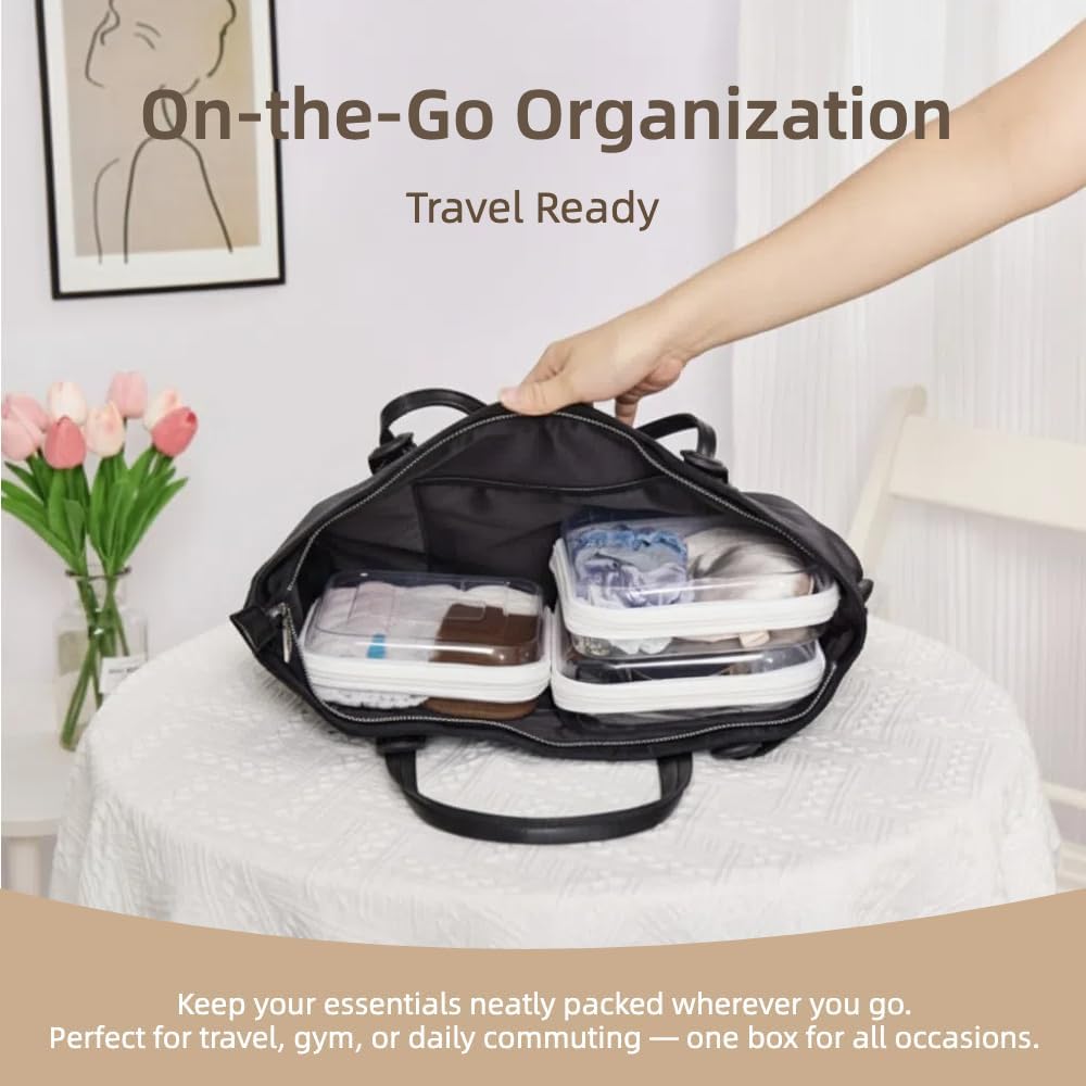 3-Pack Medium Clear Hard Shell Zipper Pouches, Clear Zipper Bags, Hard Case Pouches for Purse & Diaper Bag Organizer, an