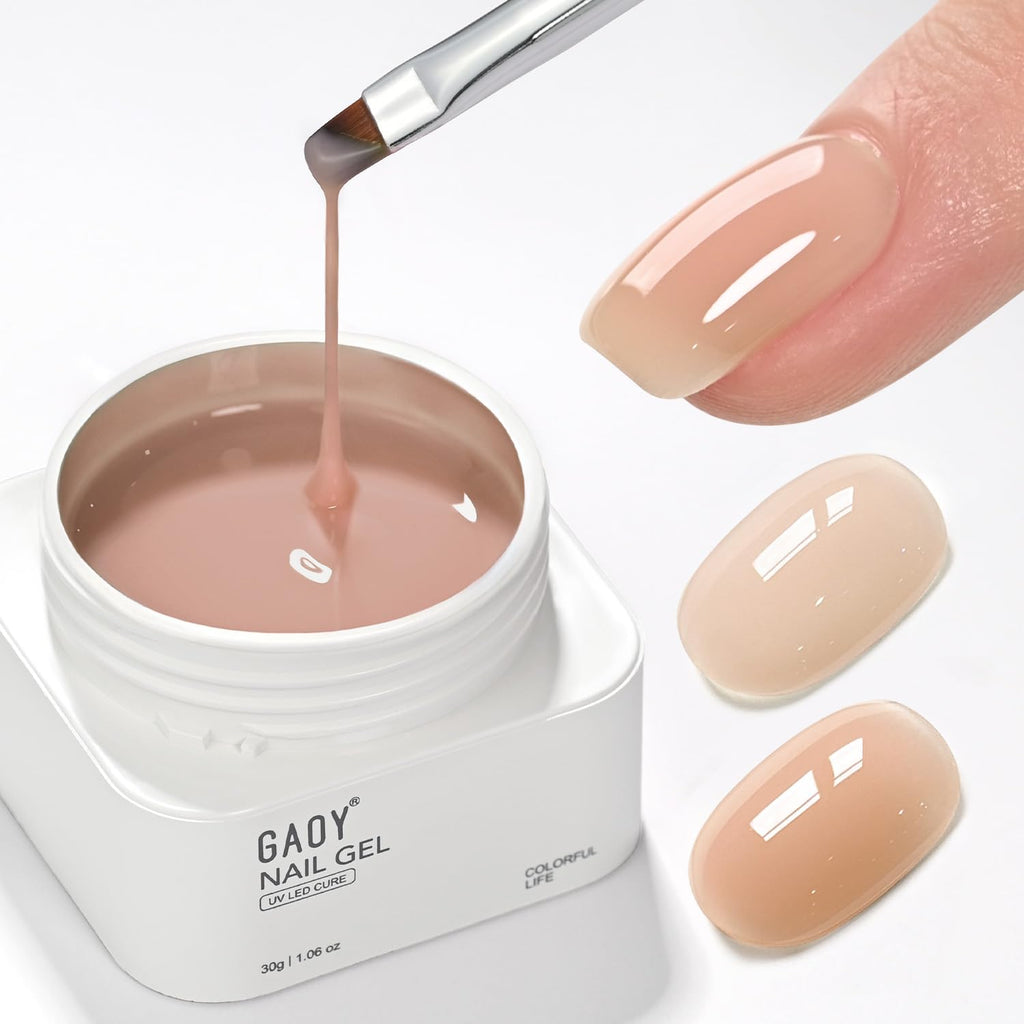 GAOY Colored Nail Builder Base 30g with a Brush, 4-in-1, Light Pink