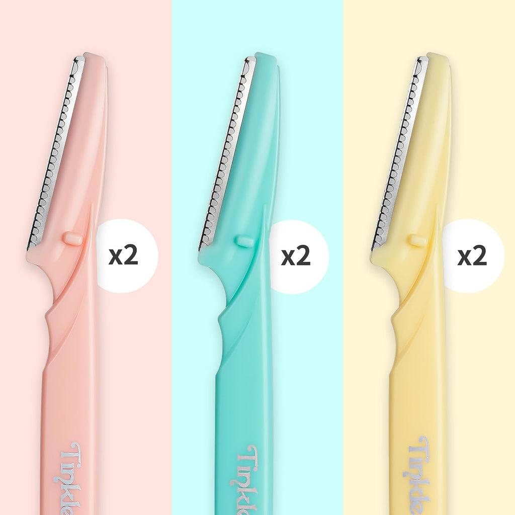 Tinkle Dermaplaning Tool 6ct, Dermaplane Razor for Women, Safe and Easy Peach Fuzz Remover, Eyebrow Trimmer with Protect