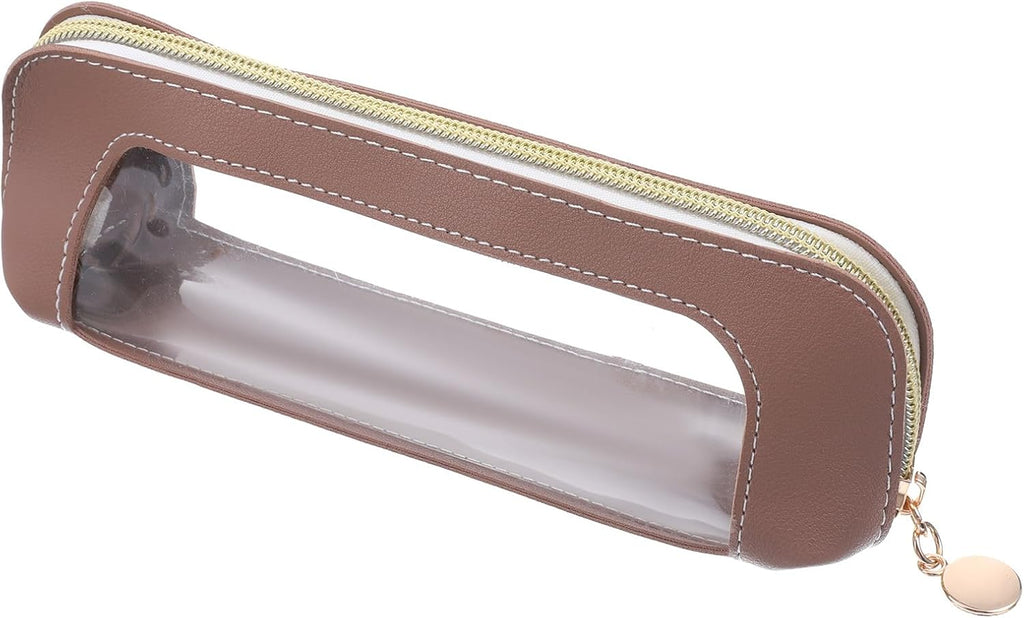 Psyqtsuary Small Clear Makeup Bag, PU Leather Travel Makeup Brush Case Portable Transparent Waterproof Cosmetic Organize