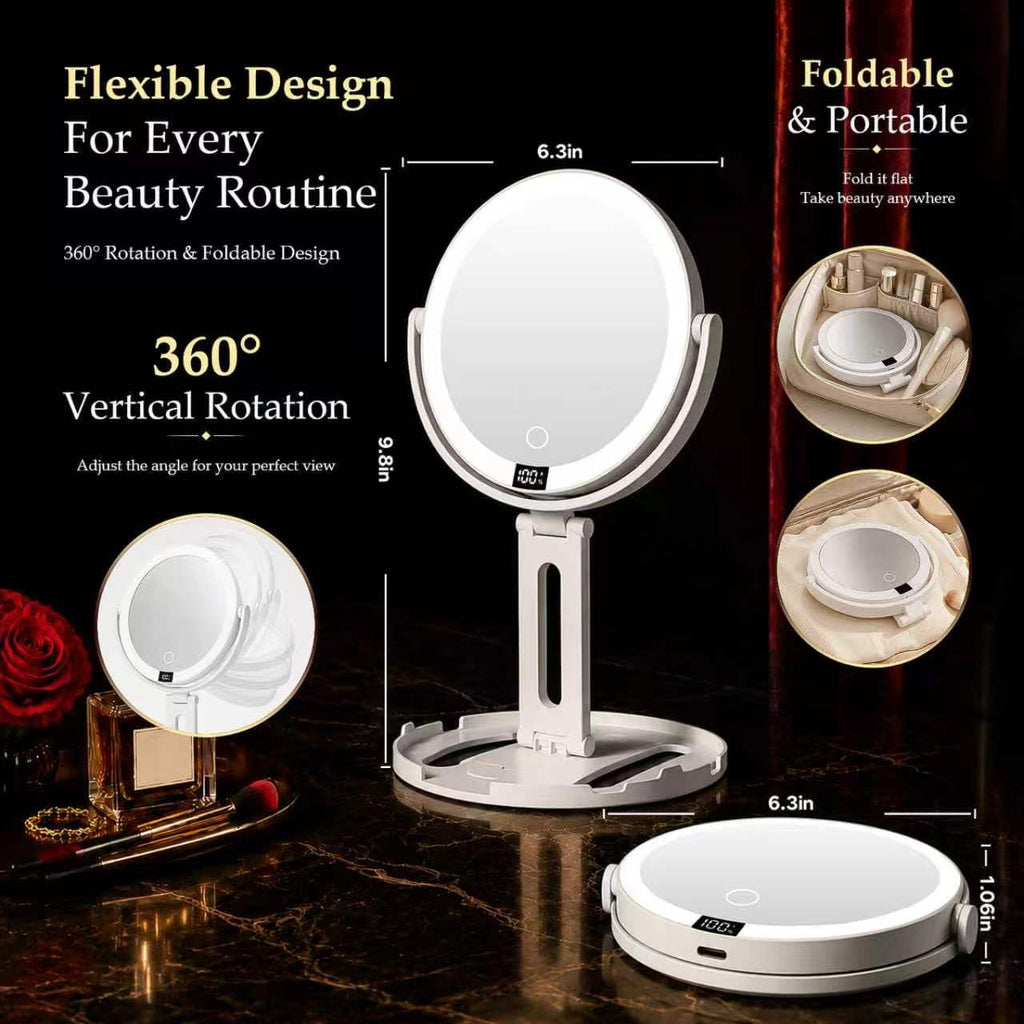 Travel Makeup Mirror with Lights, 1X/30X Double-Sided Magnifying Mirror