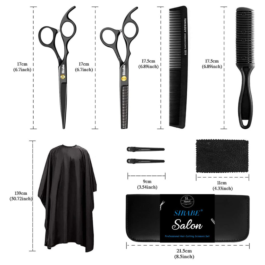 10 PCS Hair Cutting Scissors Set, Professional Haircut Scissors Kit with Cutting Scissors, Thinning Shears, Comb, Cape, 