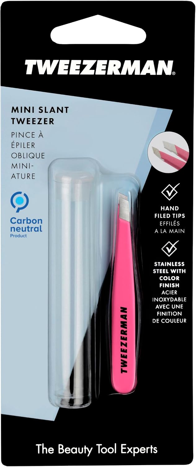 Tweezerman Mini Slant Tweezer – Tweezerman Tweezers for Eyebrows Neon Pink