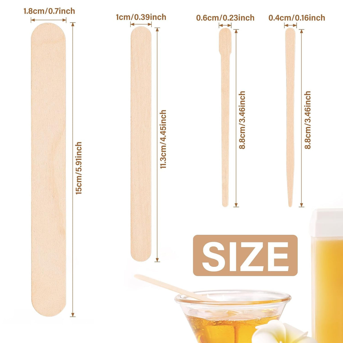 4 Styles 500 Pcs Waxing Sticks Assorted Wax Applicator Sticks For Body Legs Face With Small Medium Large Sizes Wood Stic