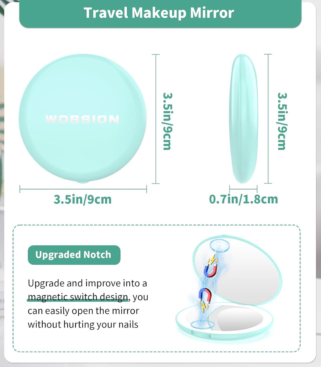 WOBSION 10X Magnification Compact Mirror with Light