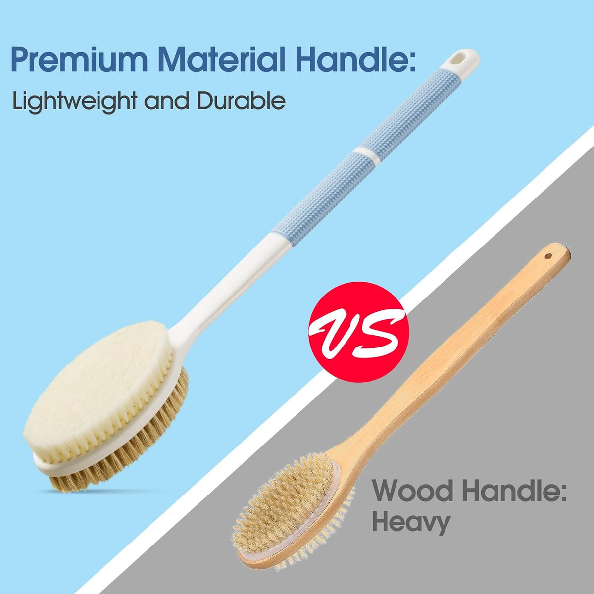 Back Scrubber Anti Slip for Shower, Shower Brush Long Handle with Stiff and Soft Bristles, Body Exfoliator for Bath or D