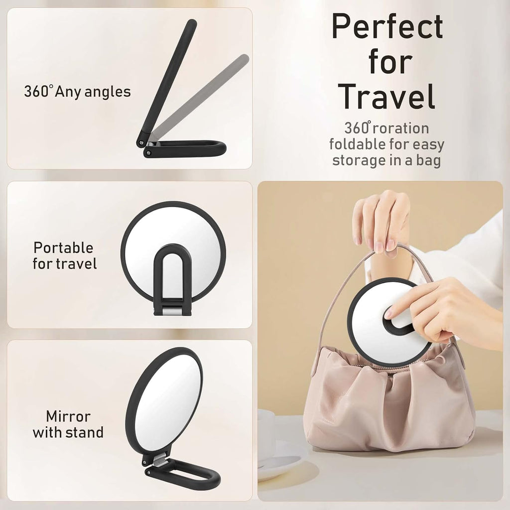 CLSEVXY Magnifying Handheld Mirror Double Sided, 1X 15X Magnification Hand Mirrors, Travel Folding Hand Held Mirror, 360