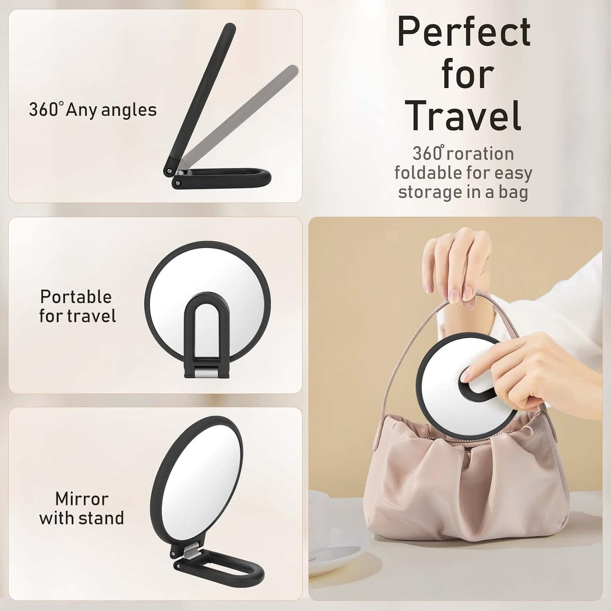 CLSEVXY Magnifying Handheld Mirror Double Sided, 1X 15X Magnification Hand Mirrors, Travel Folding Hand Held Mirror, 360