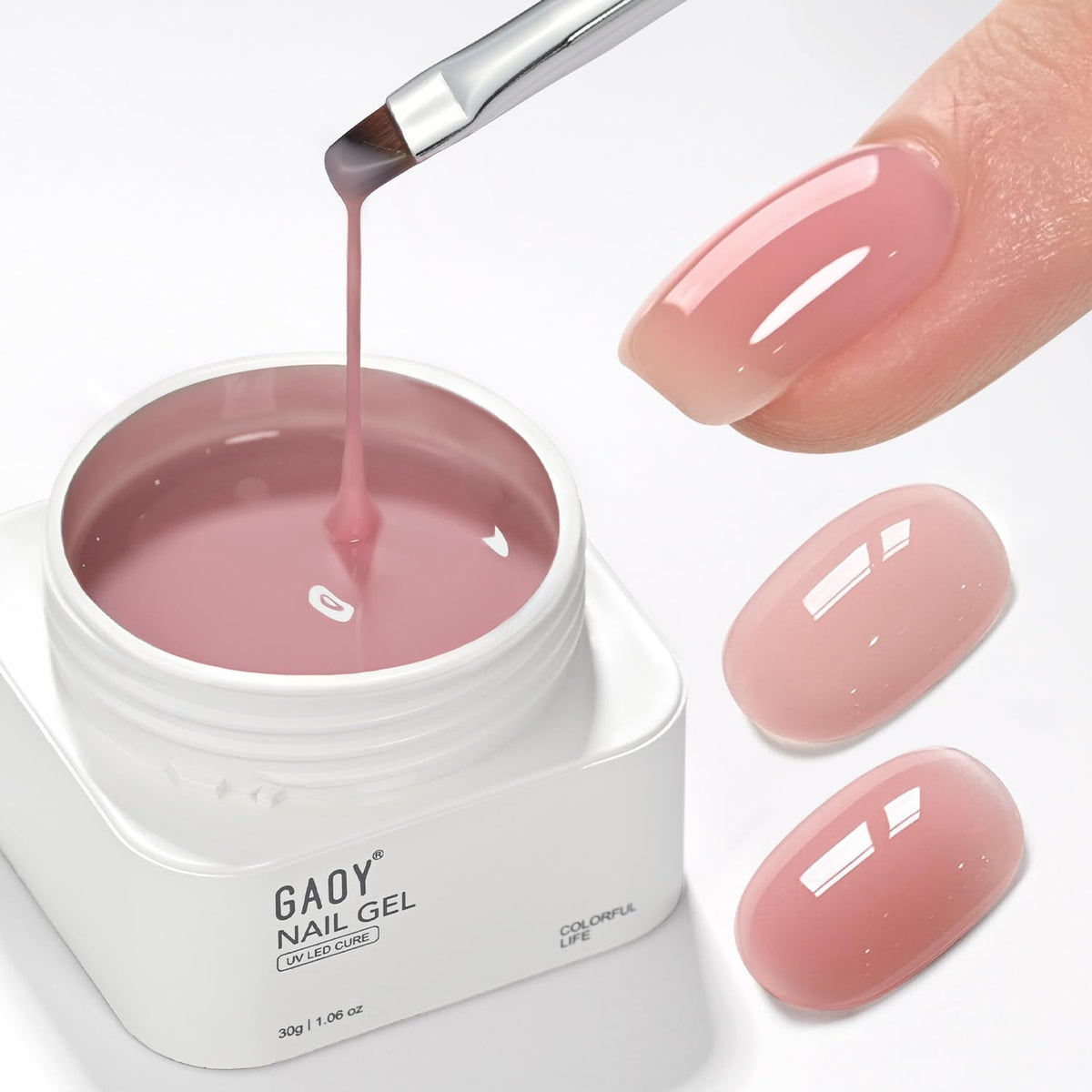 GAOY Colored Nail Builder Base 30g with a Brush, 4-in-1, Light Pink