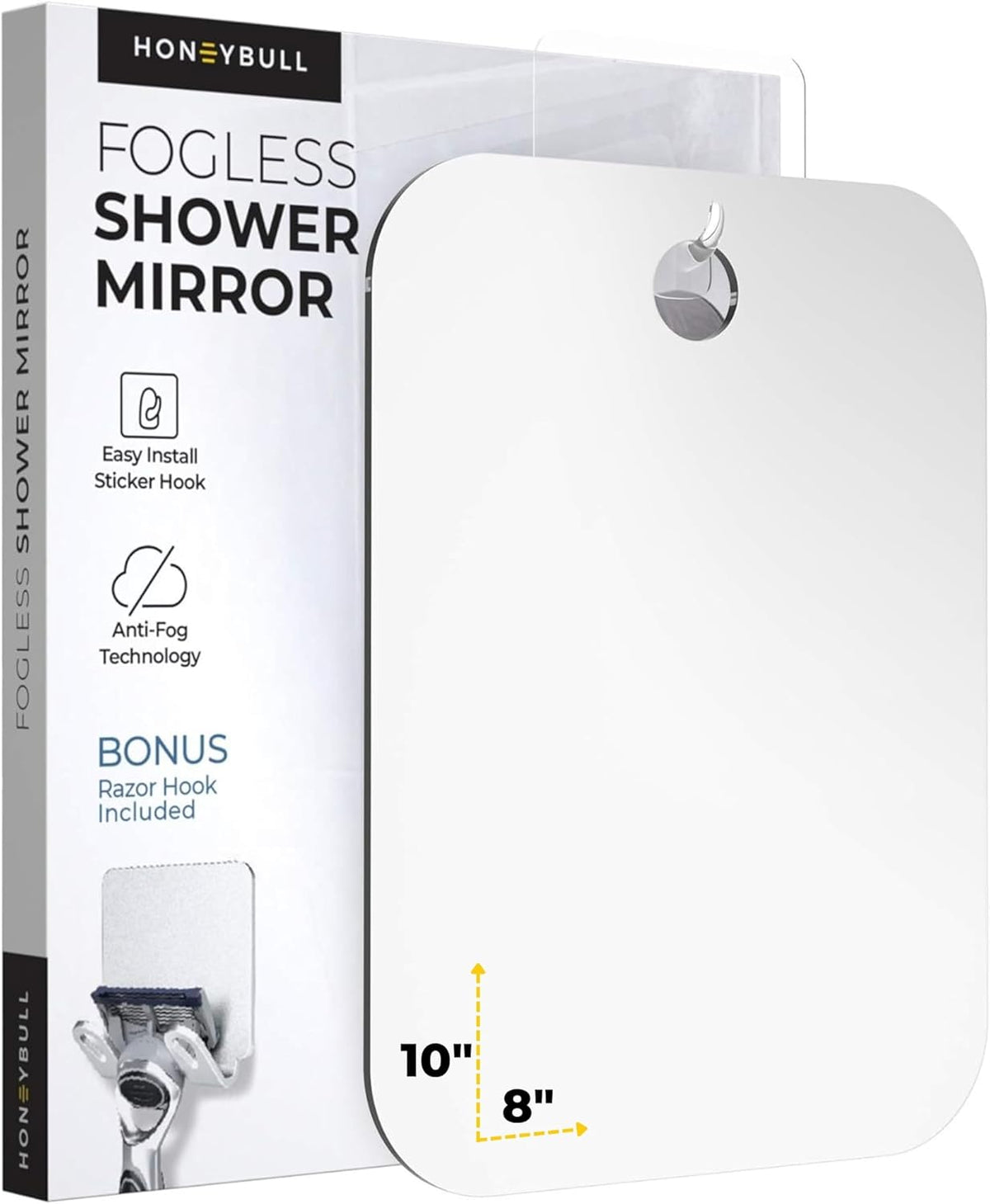 HONEYBULL Fogless Shower Mirror for Shaving, No Drill Mount, Compact 6x8in