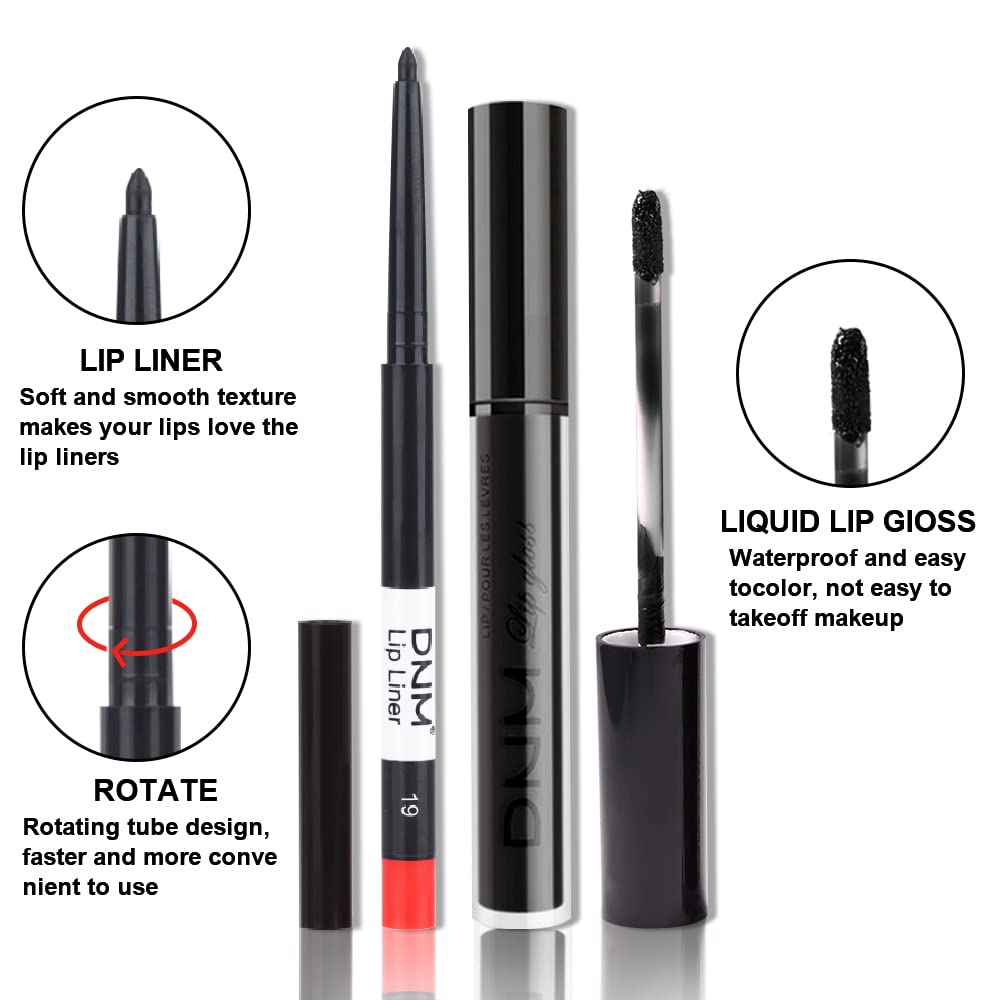 evpct 2Pcs Black Matte Liquid Lipstick and Lip Liner Gloss Stain Pencil Makeup Set Long Lasting Dark Matte Lipstick 24H 