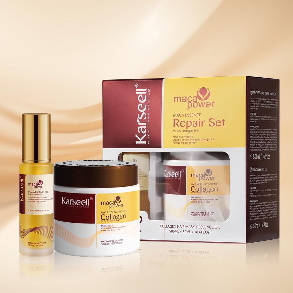 Karseell Collagen Hair Mask & Argan Oil Set for Dry Damaged Hair