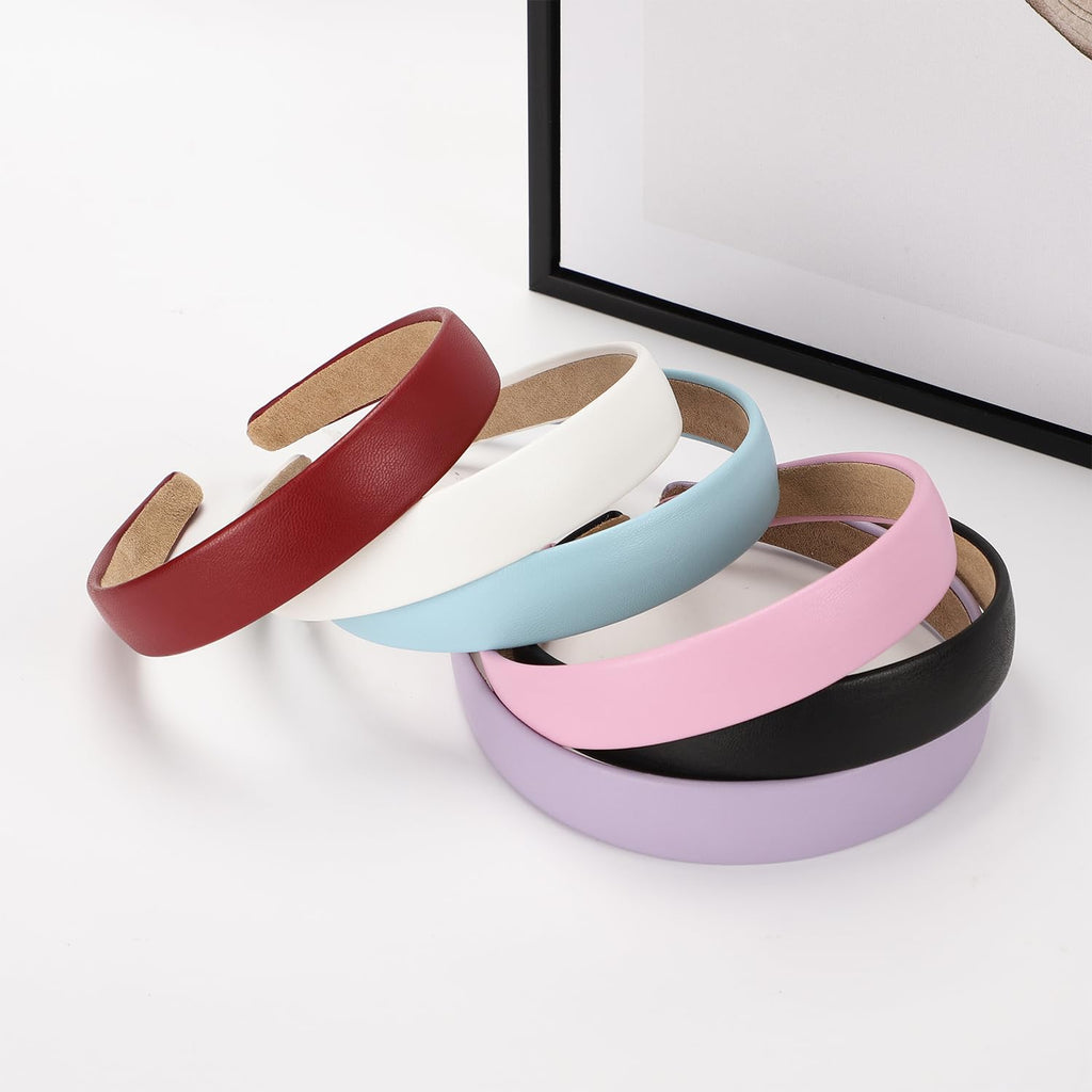 WantGor 1 Inch PU Leather Headband, Wide Padded Hairband Fashion Hair Bands