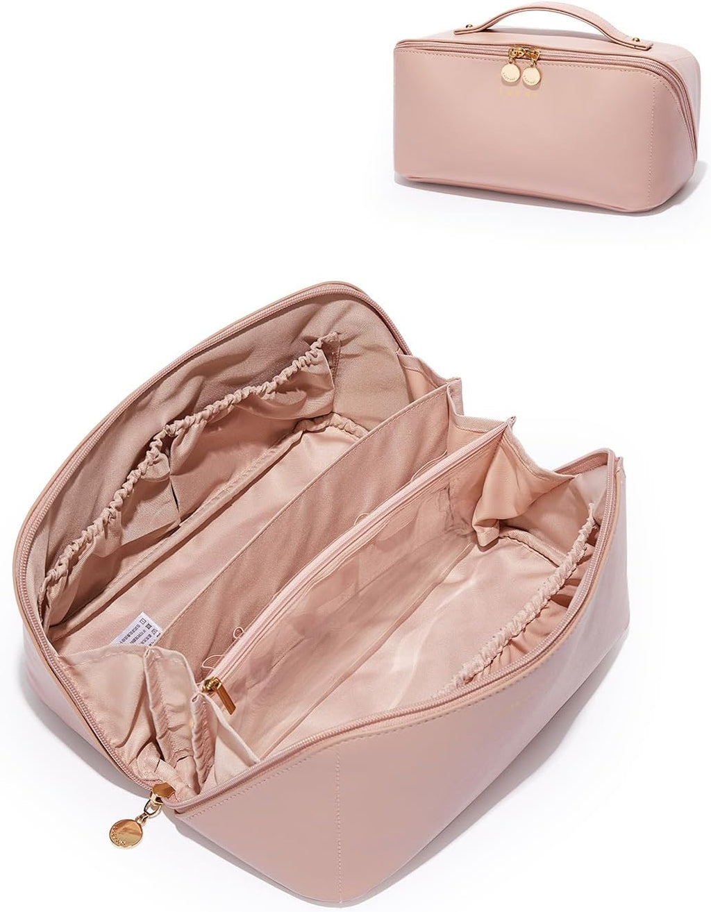 EACHY Travel Makeup Bag for Women, PU Leather Cosmetic Bag, Brown, Medium