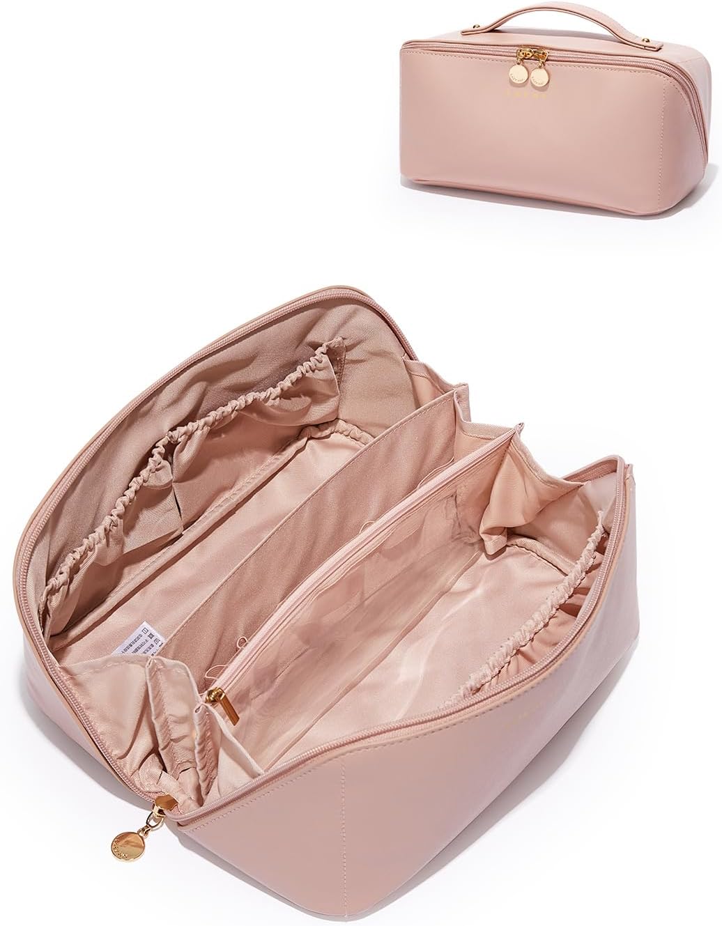 EACHY Travel Makeup Bag for Women, PU Leather Cosmetic Bag, Brown, Medium