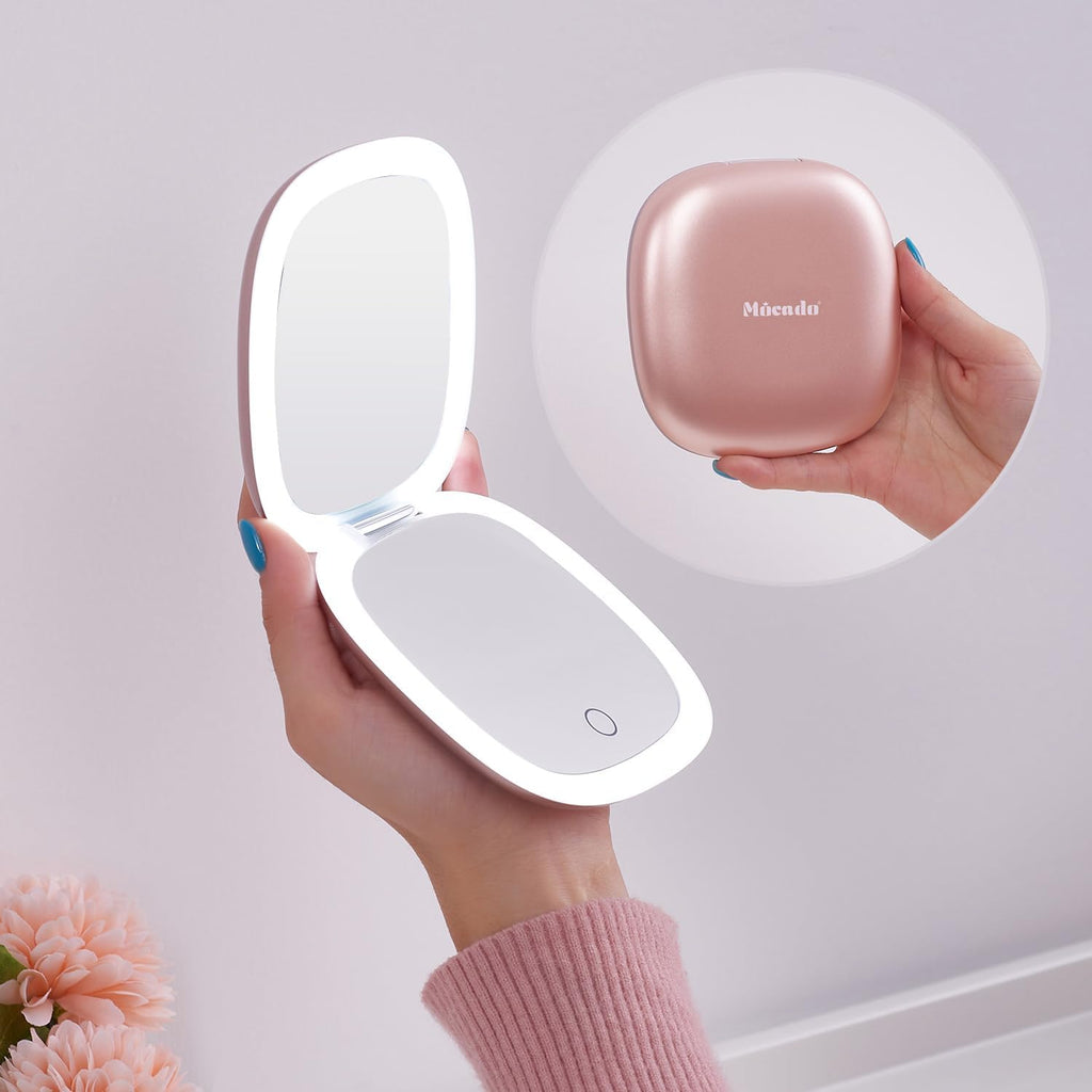 Compact LED Magnifying Travel Makeup-Mirror - 4 inches 1X/10X Magnification Small Hand Pocket Dimmable Double Sided USB 
