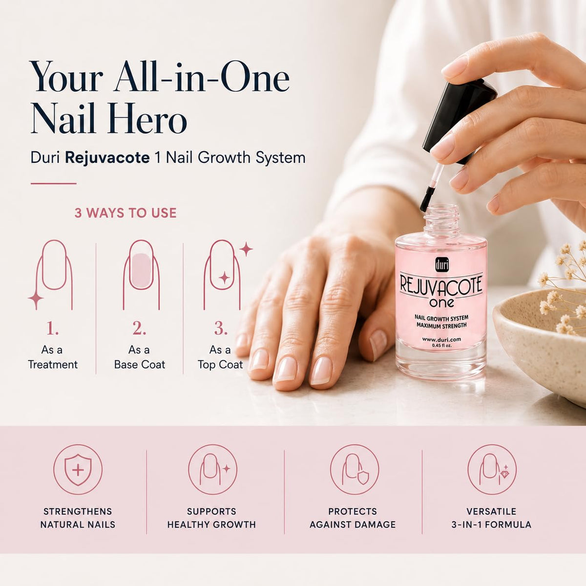 Duri Rejuvacote 1 Nail Growth System - Maximum Strength Nail Strengthener for Damaged Nails from Gel, Acrylic Manicure |