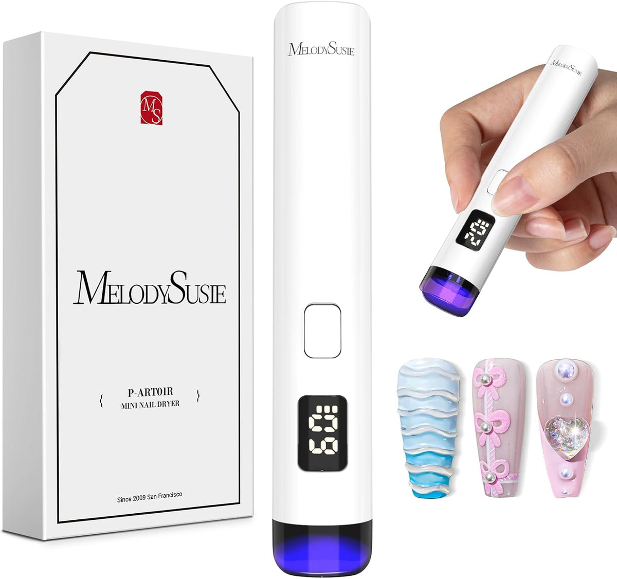 MelodySusie Handheld Flash Cure Nail Lamp P-ART01R has Eye-Protection Cover