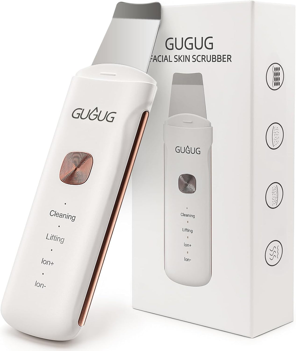 GUGUG Skin Scrubber Spatula Pore Cleaner Blackhead Remover,4 Modes,White
