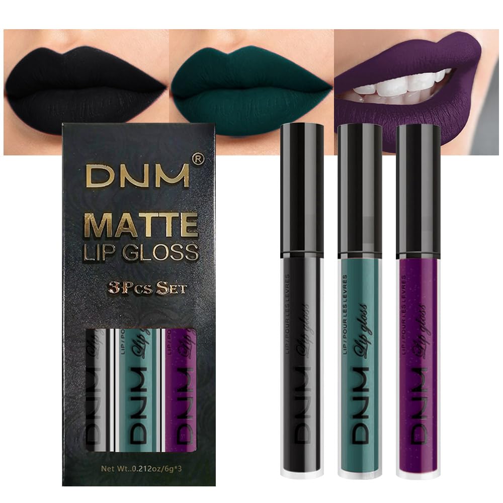evpct 2Pcs Black Matte Liquid Lipstick and Lip Liner Gloss Stain Pencil Makeup Set Long Lasting Dark Matte Lipstick 24H 