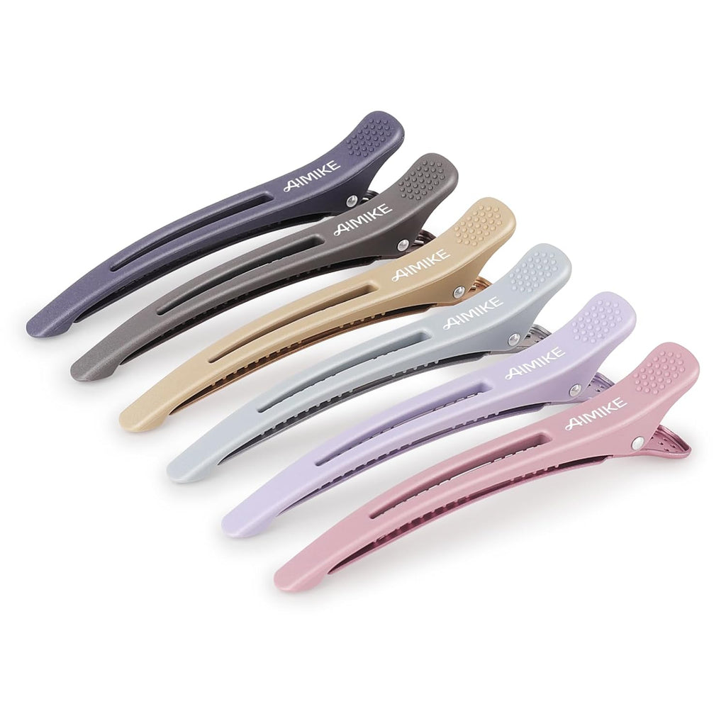 AIMIKE Neon Hair Clips, 12 Pcs Professional Sectioning and Cutting Clips for Hairdressers - 4.3" Long Duck Billed Roller
