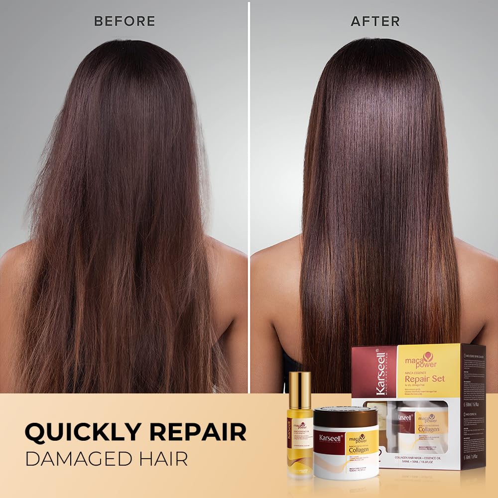 Karseell Collagen Hair Mask & Argan Oil Set for Dry Damaged Hair