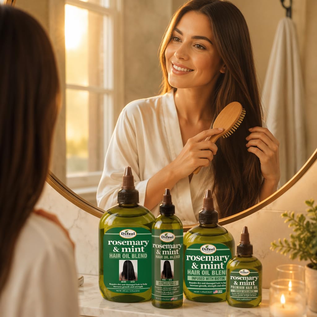 Difeel Rosemary and Mint Hair Oil Blend with Biotin 7.1 Ounce - Strengthening Scalp & Hair Treatment Oil Blend, Nourishe