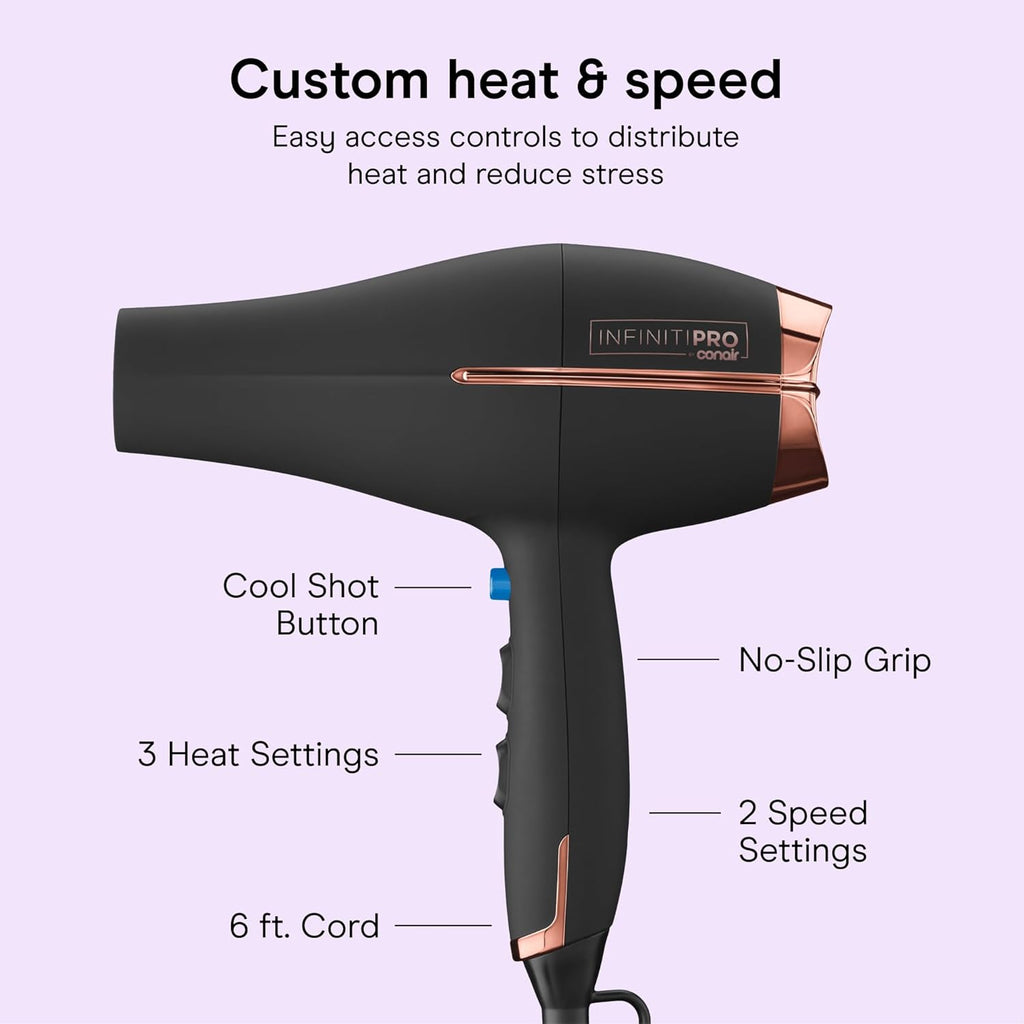Conair InfinitiPRO Hair Dryer with Diffuser & Concentrator, 1875W, Black