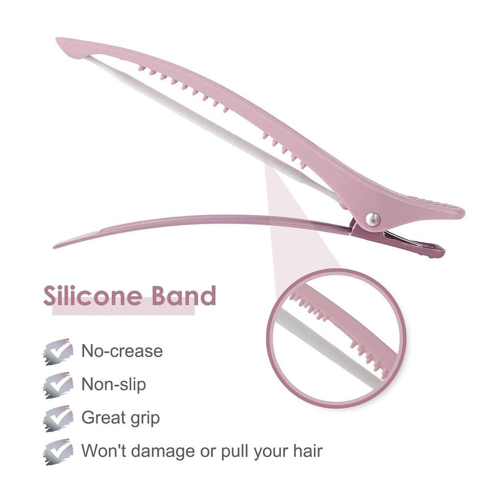 AIMIKE Hair Sectioning Clips with Silicone Band - 6pcs No Crease Duck Billed Clips for Styling, Cutting, and Rollers in 