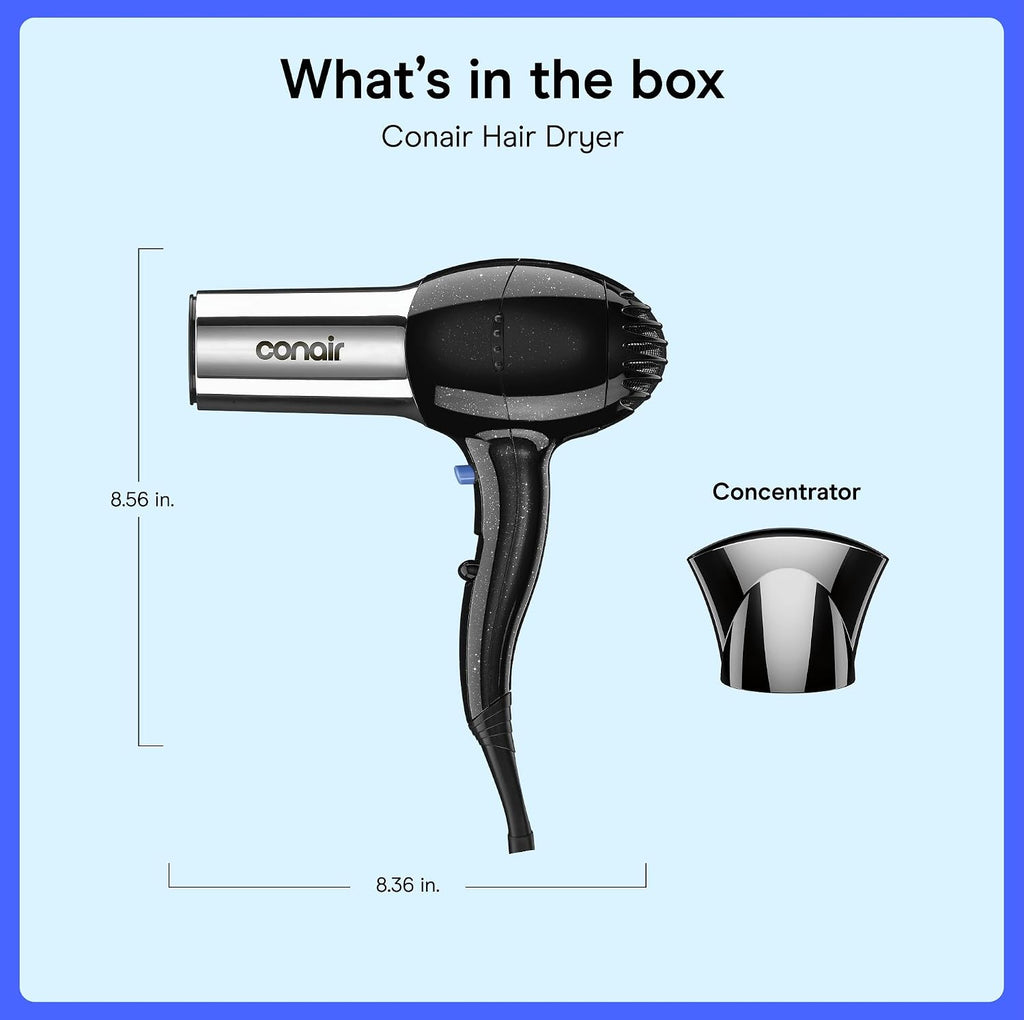 Conair Ionic Hair Dryer with Concentrator Attachment, 1875W, Full Size