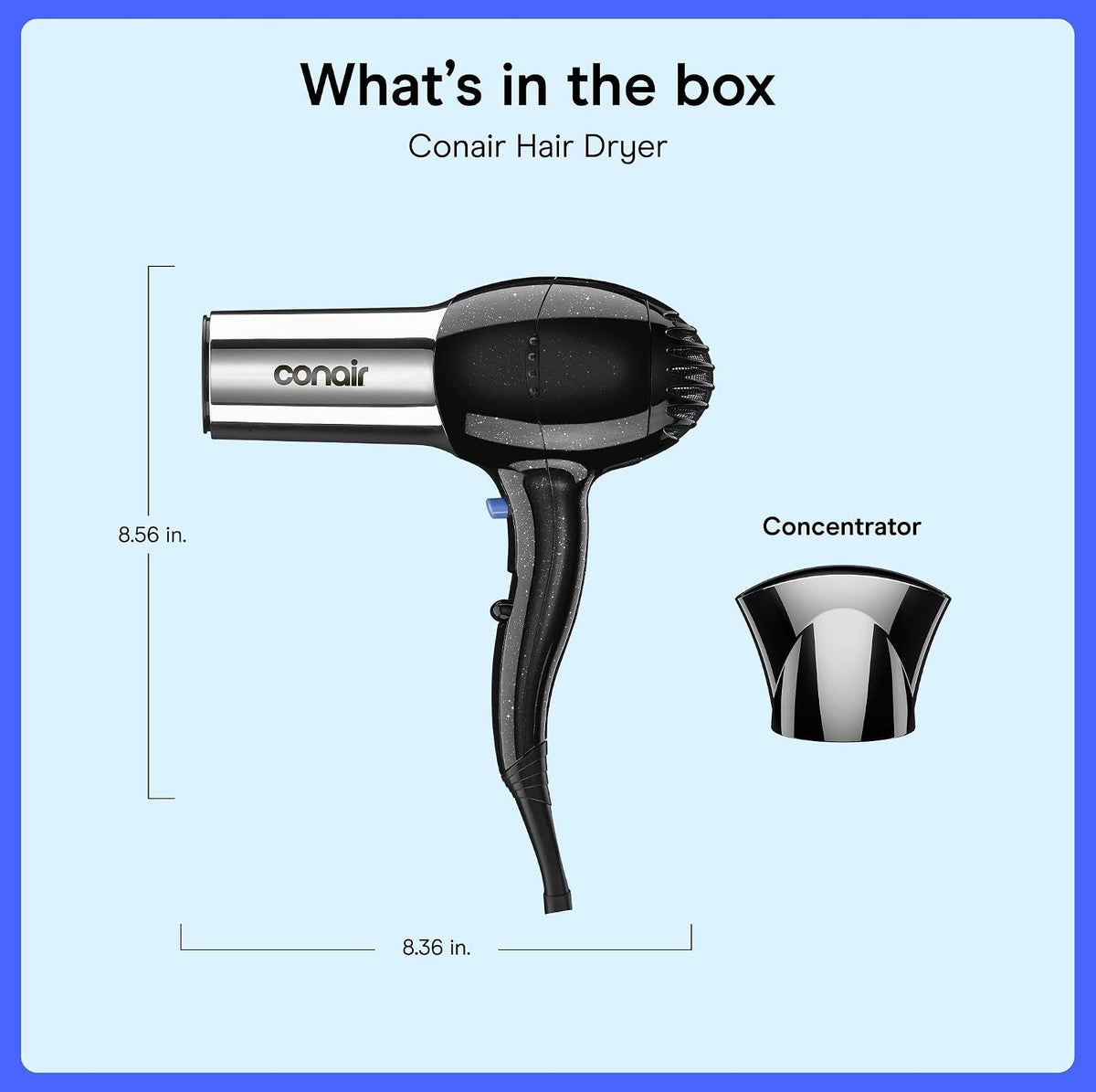 Conair Ionic Hair Dryer with Concentrator Attachment, 1875W, Full Size