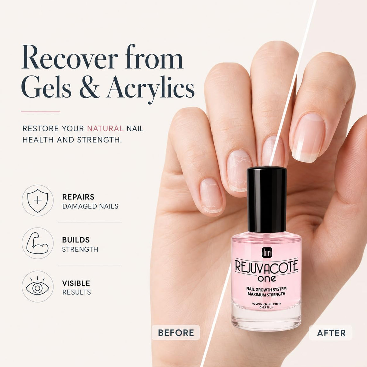 Duri Rejuvacote 1 Nail Growth System - Maximum Strength Nail Strengthener for Damaged Nails from Gel, Acrylic Manicure |