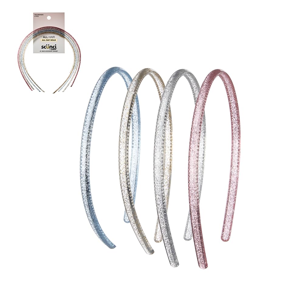 Scünci by Conair Skinny Headbands, No-Damage, Flexible, 4 Count, Neutral