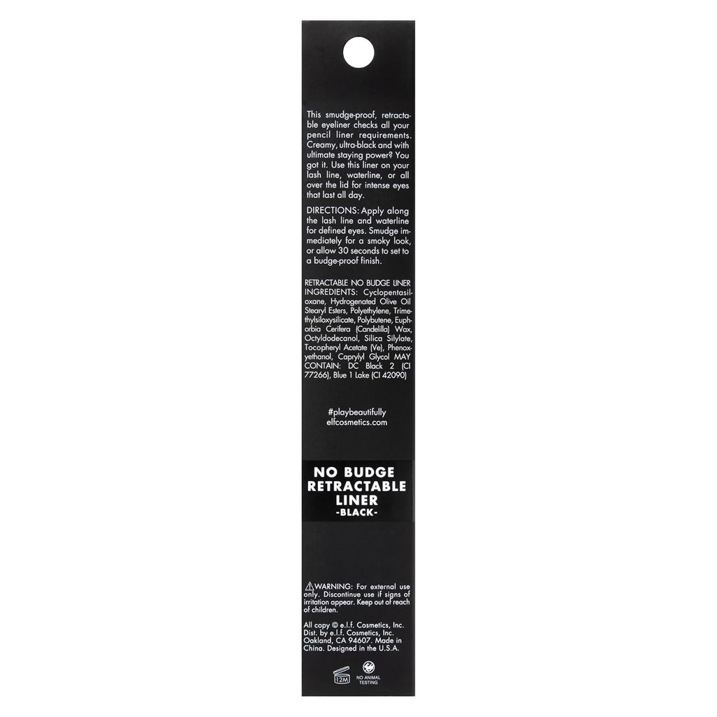 e.l.f. No Budge Retractable Eyeliner, Creamy, Ultra-Pigmented & Waterproof, Creates Bold & Defined Lines, Vegan & Cruelt