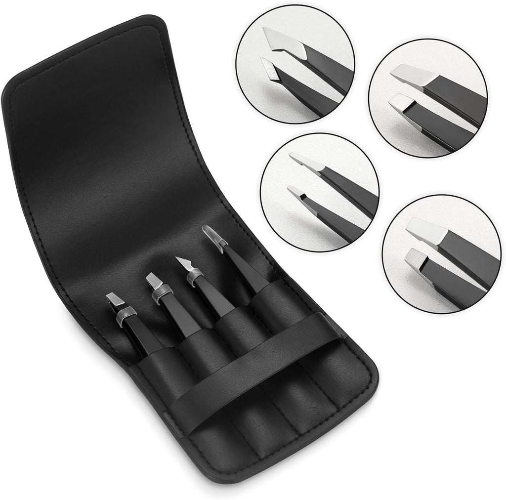Pefei Tweezers Set - Professional Stainless Steel Tweezers for Eyebrows - Great Precision for Facial Hair, Splinter and 