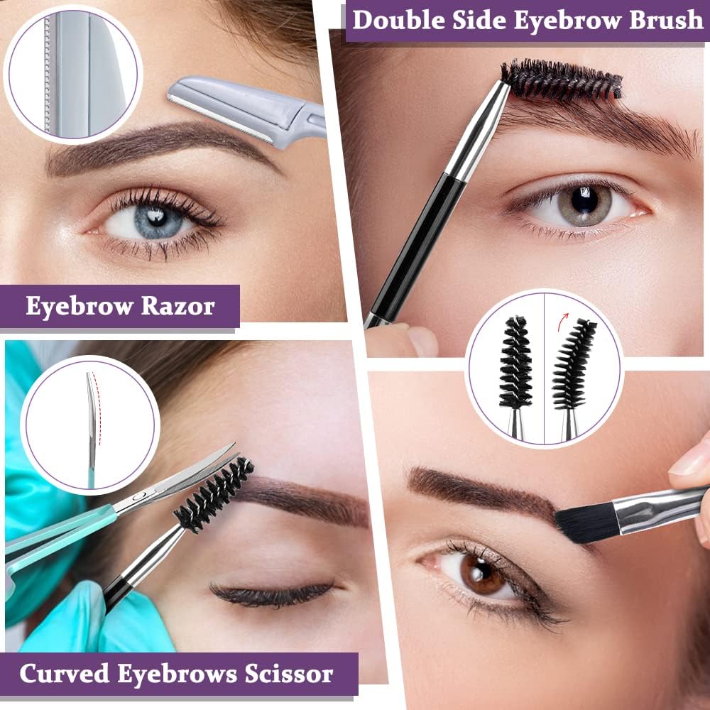 7 pcs Tweezers for Women Facial Hair, Precision Tweezer Set for Eyebrows with Curved Scissor and Eyebrow Razor for Ingro