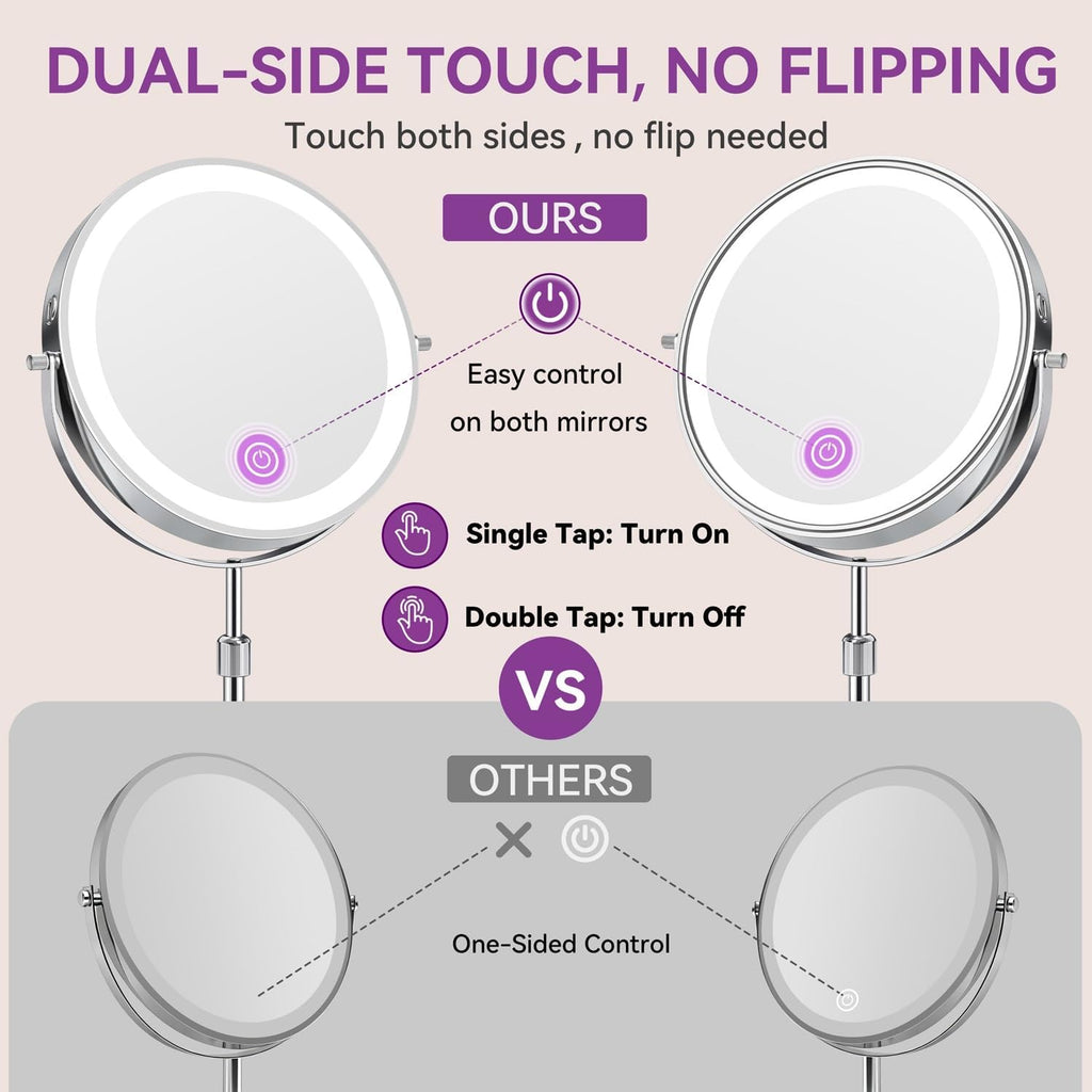 Auxmir 9" 5000mAh Magnifying Mirror, 1X/30X Lighted Makeup Mirror, Chrome