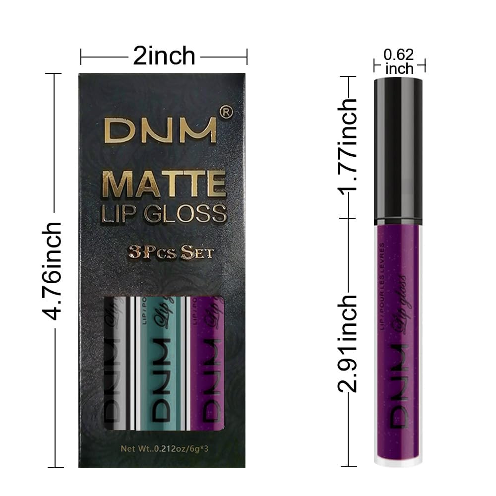 evpct 3Pcs Dark Black Green Purple Matte Liquid Lipstick Lip Stain Sets for Women Long Lasting Waterproof, 24 Hours Goth