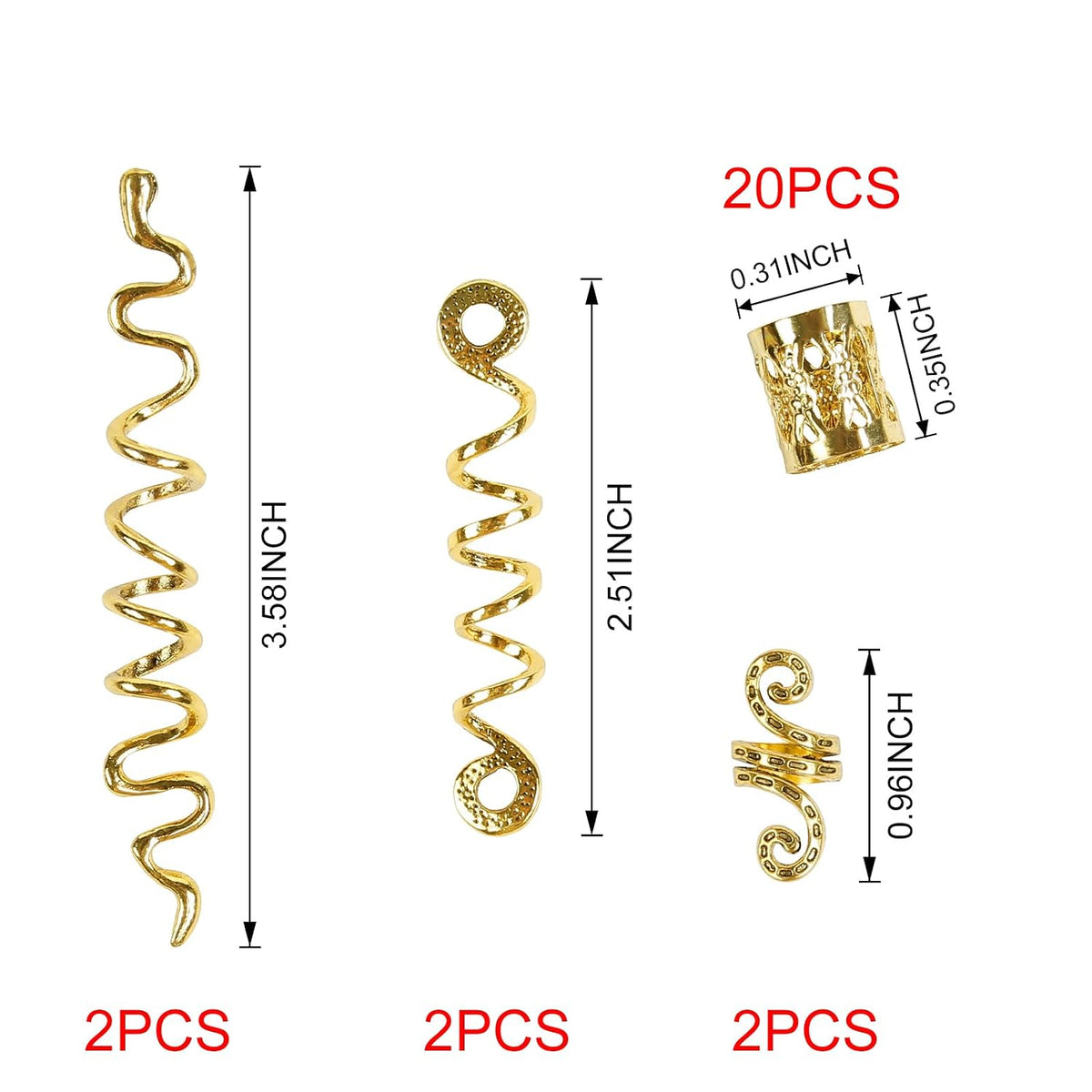 TEBIEKOY 26pcs Gold Hair Accessories for Women Loc Hair Jewelry for Braids Metal Dreadlock Beads Set Snake Hair Clips De