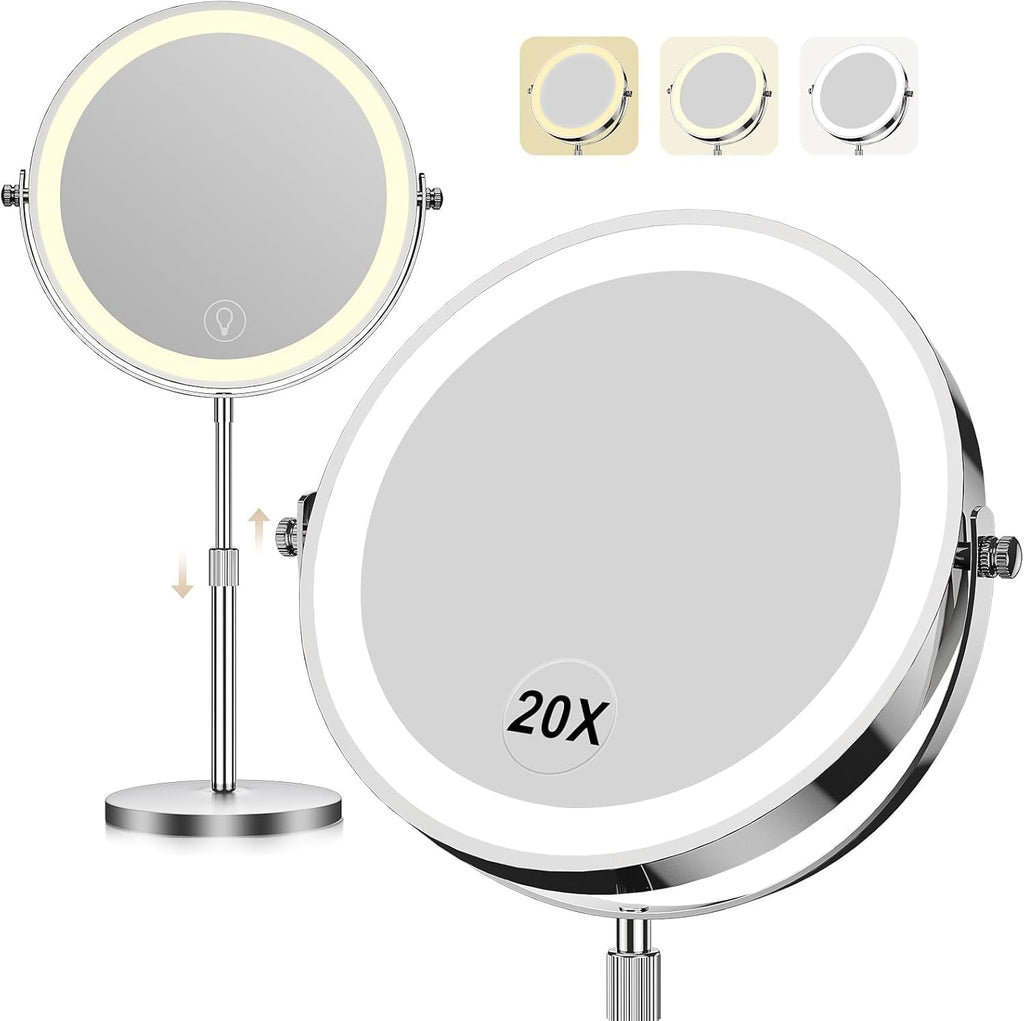Dienmern Makeup Mirror, 1X/20X Rechargeable Vanity Mirror with Lights