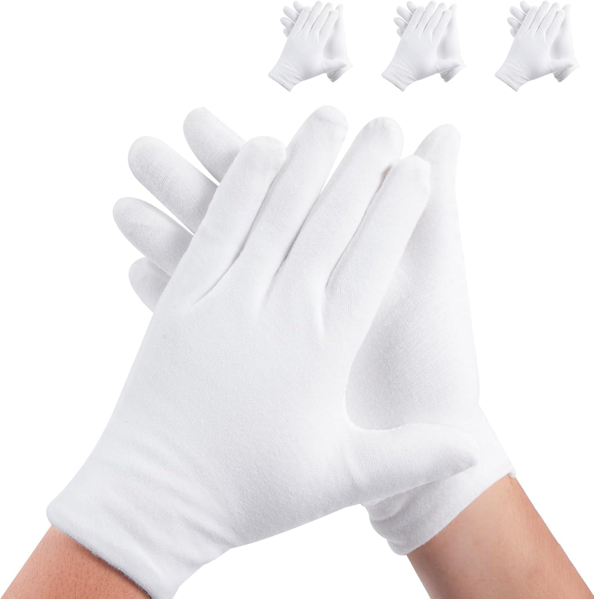 3 Pairs White Cotton Gloves for Dry Hands Sleeping, Premium Cotton Gloves for Eczema Lotion, Hand Gloves Moisturizing Ov