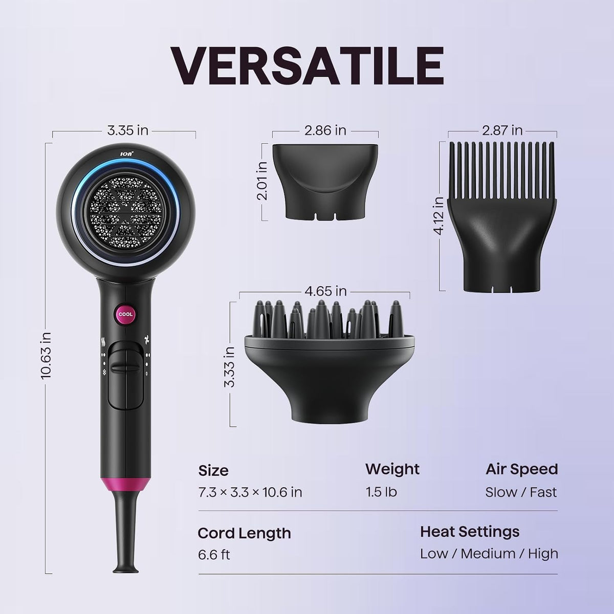 Wavytalk Blown Away Ionic Hair Dryer with Diffuser for Curly Hair