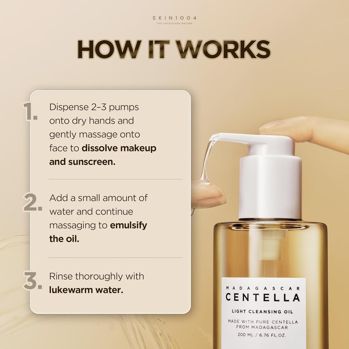 SKIN1004 Madagascar Centella Light Cleansing Oil 6.76 fl.oz, 200ml | Gentle Oil Cleanser for Face, Korean Facial Cleanse