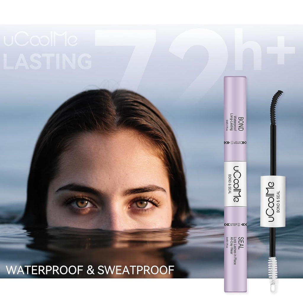 uCoolMe Lash Bond and Seal Waterproof 10ML for Lash Clusters 144Hours SuperStrong Long-Lasting Non-Irritating Eyelash Gl