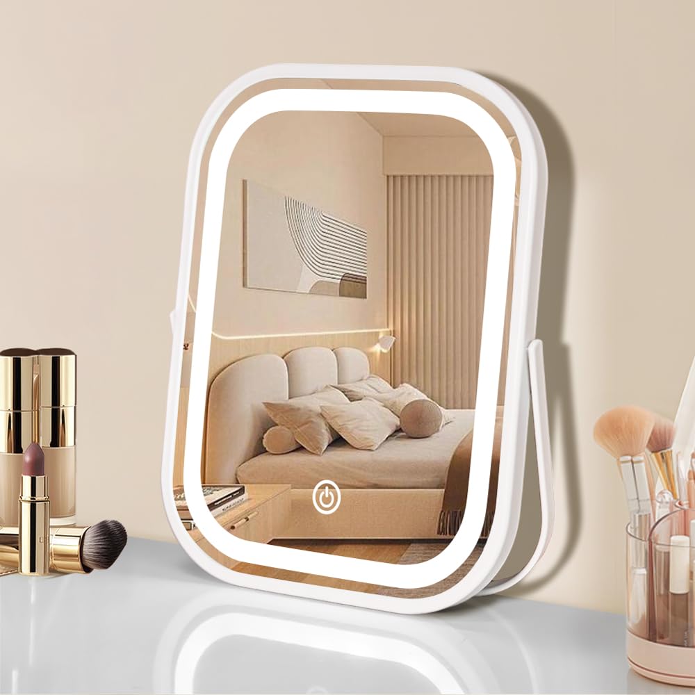 YEKKOPT Travel Makeup Mirror with Lights, Portable Small Beauty LED Vanity Mirror with Lights, 1200mAh Battery, Dimmable