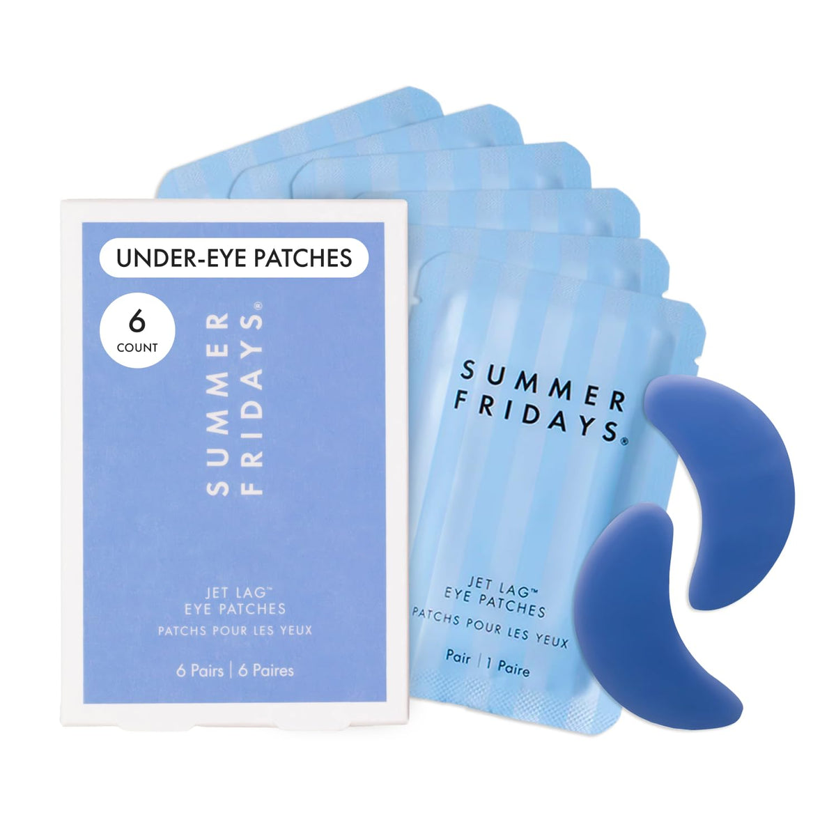 Summer Fridays Jet Lag Hydrating Eye Patches - De-puffing Hydrogel Under Eye Masks with Hyaluronic Acid, Caffeine + Pept